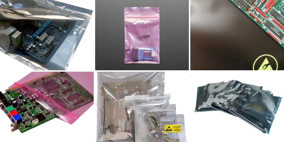 ESD packaging: static shielding bags, pink antistatic zip bags, Static Intercept bags and shielding bags in several sizes
