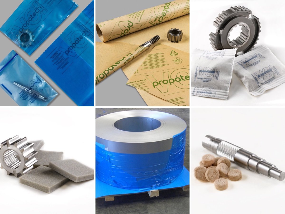 The Propatech VCI family: VCI film bags, VCI paper, pill bags, VCI foam, stretch film and tablets
